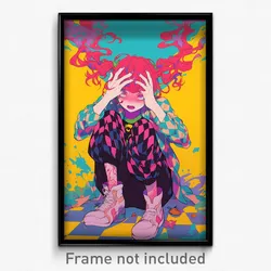 Anime Art Poster - Woman Feeling Coercive Wearing Pink Checkered Clothes (Print)