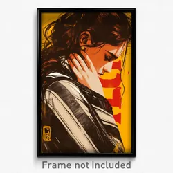 Bollywood Movie Poster - Girl Feeling Sadness, Hearty Striped Scarf (Art Print)