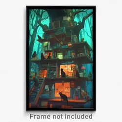 Art Poster - Awesome Cathouse (Psychedelic Trippy Weird 11x17 Print)