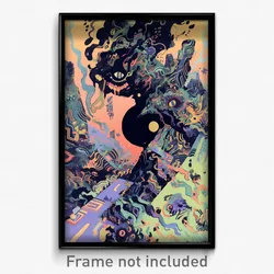 Art Poster - Light Blue Black Hole (Psychedelic Trippy Weird Cartoon Print)