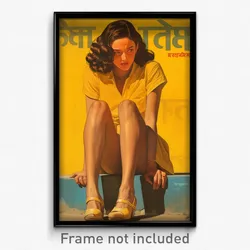 Bollywood Movie Poster - Woman Feeling Embarrassment, Tremendous Yellow Footwear