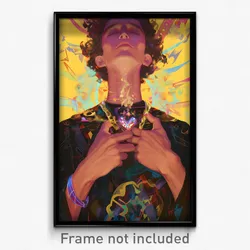 Art Poster - Man Feeling Enlightened Wearing Quirky Heart Necklace (Print)