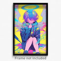 Anime Art Poster - Boy Feeling Jubilation Wearing Angelic Aqua Jacket (Print)