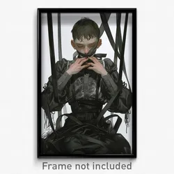 Art Poster - Boy Feeling Politeness Wearing Gnawling Ribbon Trimmed Dress