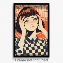 Greek Movie Poster - Girl Feeling Annoyed, Klutzy Checkered Clothes (Art Print)