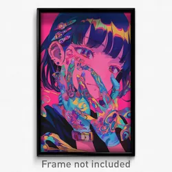Anime Art Poster - Girl Feeling Admiration, Warped Mismatched Gloves (Print)