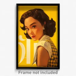 Thai Movie Poster - Woman Feeling Serenity, Silver Checkered Necktie (Art Print)