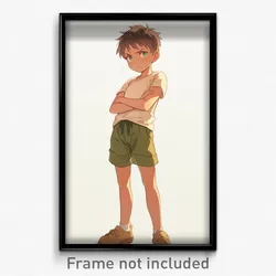 Anime Art Poster - Boy Feeling Annoyed Wearing Warm Green Shorts (Print)