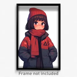 Anime Art Poster - Girl Feeling Patience, Triangular Winter Clothes (Print)