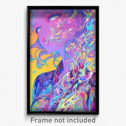 Art Poster - Woman Feeling Anticipating, Grandiose Multicolored Jacket (Print)