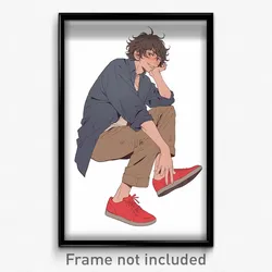 Anime Art Poster - Man Feeling Delighted Wearing Triangular Red Footwear (Print)