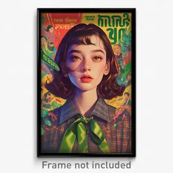 Thai Movie Poster - Woman Feeling Dumbstruck, Fluffy Green Ribbon (Art Print)