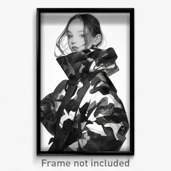 Art Poster - Woman Feeling Mystified Wearing Old Camouflage Jacket (Print)