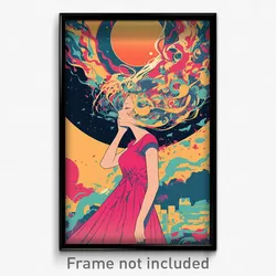 Movie Art Poster - Woman Feeling Stressed, Pink Red Dress (Retro Film Print)