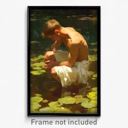 Art Poster - Man Feeling Serenity Wearing Idealistic White Sarong (Print)