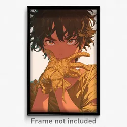 Anime Art Poster - Boy Feeling Curiosity Wearing Admirable Torn Gloves (Print)