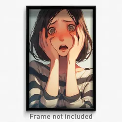 Art Poster - Girl Feeling Shocked Wearing Faithful Striped Shirt