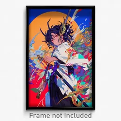 Anime Art Poster - Boy Feeling Grinning Wearing Warlike White Kimono (Print)