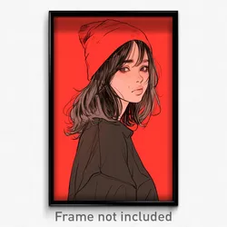 Anime Art Poster - Girl Feeling Self Understanding, Dramatic Backwards Hat