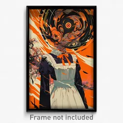Anime Art Poster - Woman Feeling Unsettled Wearing Orange Maid Apron (Print)