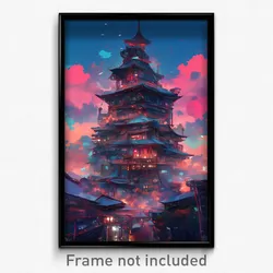 Art Poster - Flamboyant Pagoda (Psychedelic Trippy Weird 11x17 Cartoon Print)