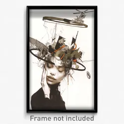 Art Poster - Woman Feeling Suspense Wearing Wild Mechanical Halo (Art Print)