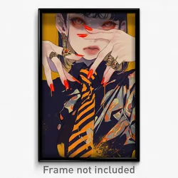 Anime Art Poster - Woman Feeling Indifference, Crazy Striped Necktie (Print)
