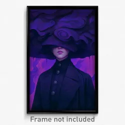 Art Poster - Woman Feeling Agitation, Adventurous Purple Headwear (Art Print)