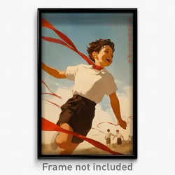 Greek Movie Poster - Boy Feeling Carefree, Noteworthy Red Ribbon (Art Print)
