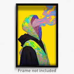 Art Poster - Man Feeling Distracted Wearing Outrageous Hooded Vest (Print)