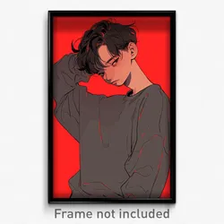 Anime Art Poster - Boy Feeling Baffled Wearing Gray Red (Print)