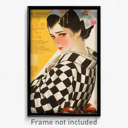 Spanish Movie Poster - Woman Feeling Admiration, Memorable Checkered Kimono
