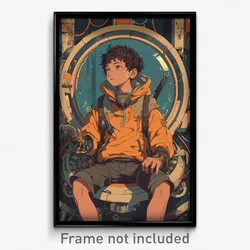 Movie Art Poster - Boy Feeling Alarm, Gray Yellow Hoodie (Retro Film Print)
