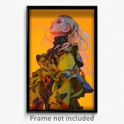 Art Poster - Woman Feeling Amusement Wearing Zany Camouflage Jacket (Art Print)