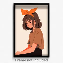 Anime Art Poster - Woman Feeling Apathy Wearing Idealistic Orange Ribbon (Print)