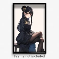 Anime Art Poster - Girl Feeling Contentment, Valuable Black Footwear (Print)