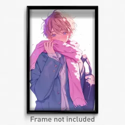 Anime Art Poster - Boy Feeling Cruelty Wearing Husky Pink Scarf (Print)