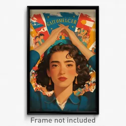 Mexican Movie Poster - Woman Feeling Self Understanding, Colorful Blue Scrunchie