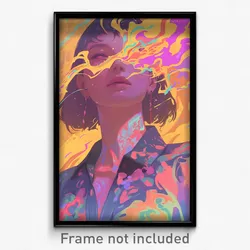 Art Poster - Woman Feeling Bliss Wearing Glaring Grocery Bag (Art Print)