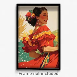 Mexican Movie Poster - Woman Feeling Pride, Whimsical Red Dress (Art Print)