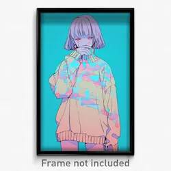 Anime Art Poster - Girl Feeling Grief Wearing Handmade Beige Sweater (Print)