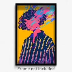 Art Poster - Boy Feeling Resignation, Amusing Vertical Striped Shirt (Art Print)