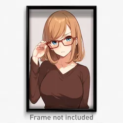 Anime Art Poster - Woman Feeling Discombobulated, Famous Brown Framed Eyewear