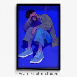 Art Poster - Man Feeling Perplexed Wearing Comfortable Blue Footwear (Art Print)