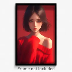 Anime Art Poster - Girl Feeling Lonely Wearing Odd Red Sleeves (Print)