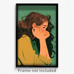 Art Poster - Woman Feeling Nervous Wearing Thoughtful Green (Art Print)