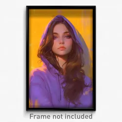 Art Poster - Girl Feeling Courage Wearing Poised Purple Hoodie