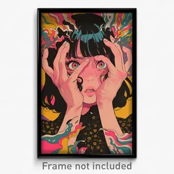 Movie Art Poster - Girl Feeling Fury Wearing Gray Pink Bow (Retro Film Print)