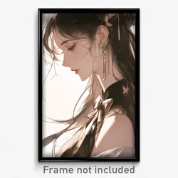 Anime Art Poster - Woman Feeling Content Wearing Silver Loose Bowtie (Print)
