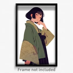 Anime Art Poster - Woman Feeling Relieved Wearing Ancient Green Jacket (Print)